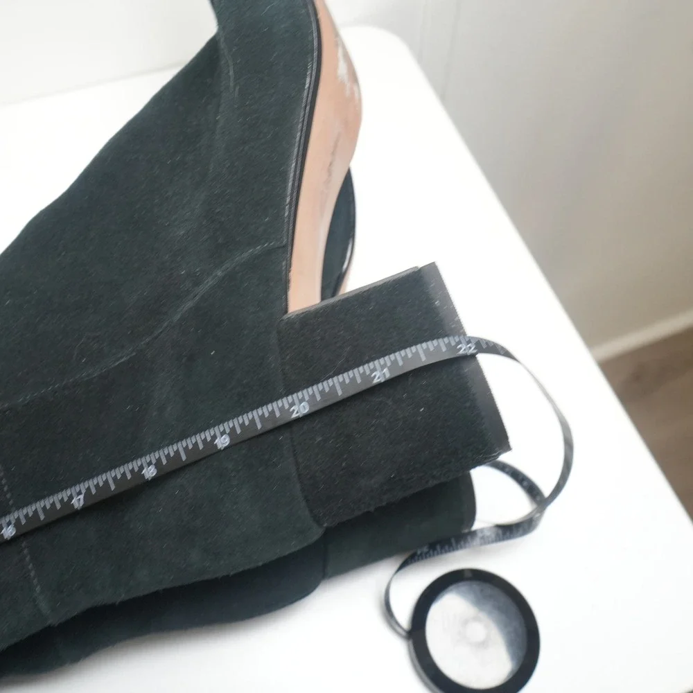 Clarks Over The Knee Boots Womens 9 Black Suede Block Heel Tall Fold Over‎ Cuff